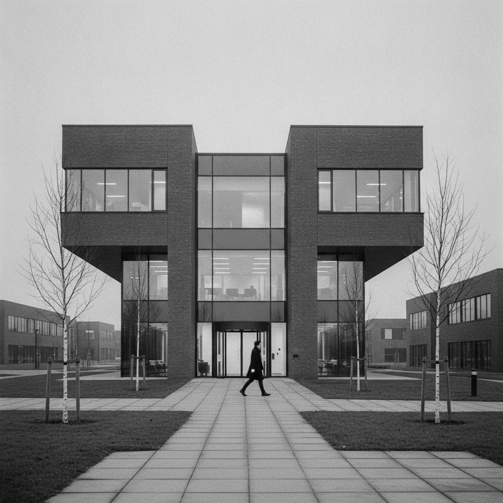 Modern glass and brick office and laboratory building on a business park